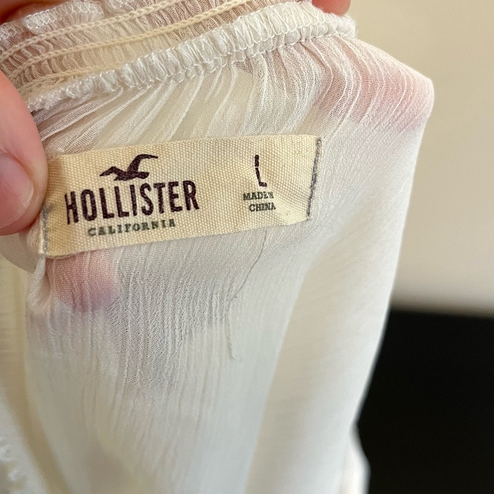 Hollister Sheer Chiffon Peasant Top Smocked Waist - Size L - Picture 7 of 11
